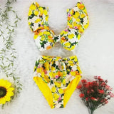 High Waist Bikinis 2023 New Print Swimwear Women Swimsuit Shoulder Ruffle Bathing Suits Beach Wear Push Up Biquini