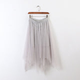 Long Asymmetric Tulle Skirt Women High Waist Pleated Tutu School Irregular Mesh Lace A Line Midi Skater Black