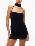 Dress Woman 2025 Spring New Sexy Hottie Elegance Elegant Hanging Sleeveless Solid Short Dress