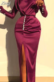 Women Winter Bodycon Slim Long Dress for 2023 Split Fork High Waist Vestidos Long Sleeve Elegant Ladies Evening Party