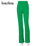 Women Autumn Winter High Waist Knitted Straight Green Long Pants Bottoms Dropshipping 2021 Fall Clothes Wholesale