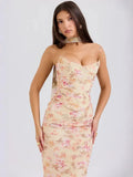 Corset Top With Long Scarves And Body-con Midi Skirt Set-Outfit