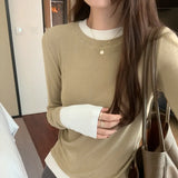 Collision Design Two Long-Sleeved T-Shirts Women's Autumn And Winter New Slim Cashmere Warm Bottomed