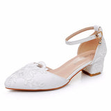 Cm Square Thick Heel Sharp In The Hollow Sandals Spring Square Side Light Female Shoes White Lace Net Bride High