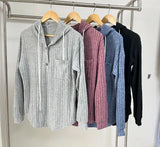 Zingj Autumn And Winter New Hooded Draw Rope Button Hole Strip Long Sleeve Hoodie Top-Outfit