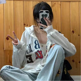 Aesthetic Embroidery Letters Zip Up HoodieOutfit