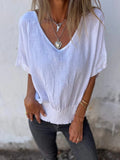 Summer New Loose T-Shirt Lady V-Neck Casual Cotton Shemp To Take The Top
