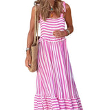 Spot 2025 Summer New Women's Fashion Temperament Loose Long Skirt Striped Casual