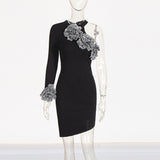 Asymmetric Design Dress Woman 2025 Spring New Fashion Temperament Flowers Splicing High-End Short Dress