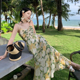 Seaside Holiday High Sense Tea Break French Floral Suspender Chiffon Elegant Temperament Long