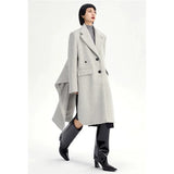Fashion Women's Wool Coat Notched Collar Single Breasted Gray Removable Hem Irregular Overcoat Winter 2023 New