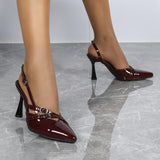 High-Heeled Women's Shoes 2025 New Spring And Summer One-Character Buckle With Sharp Head Hollow Fine And