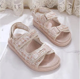 Sandals Summer New Flat British Wind Velcro Embroidery Thick-soled Casual Casual Roman Fragrance Designer Shoes