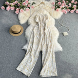 Zingj New 2023 Summer Korean Version Of The Retro Wind Dye Neck Jumsuit Female Show Thin Chest Straight Tube Wide Leg
