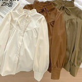 Lace-Up Kawaii Shirt Women New In Korean Preppy Style Button Up Elegant Blouse Mujer De Moda Loose Top Japanese