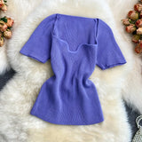 Zingj Spice Sister Wind Short T Shirt Short Sleeve Design Sense Small Square Collar Machine Dew Collarbone Crop Sweater Jacket