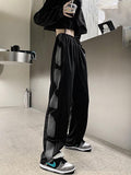 Harajuku Retro High Waist Black Sweatpants Women Fashion Loose Striped Streetwear Casual Trousers Korean All Match