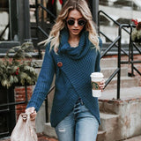 Women Autumn Winter Turtleneck Knitted Sweater Casual Long Sleeve Pullover Vintage Button Jumper Tops