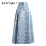Denim Patchwork Sequin Skirt For Women High Waist Casual A Line Skirts Female Fashion New Clothing 2022 Spring