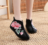 Zingj Cotton Shoes Women's Cotton Shoes With Velvet And Thick Canvas Embroidered Flat Soft Sole Cloth