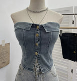 With Chest Cushions Denim Bra Sleeveless Top Single Buckle One-Pack Short Vest