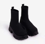 Size 43 Couple Socks Boots 2025 Autumn New Thick-Bottom Leisure Knitted Short Boots Women's Thick-Bottom Mid-Sleeve Women's