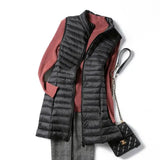 Winter Ultra Light Warm Jacket Women Stand Collar White Duck Down Long Vest Outerwear Zipper 4XL Plus Size Down