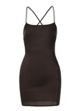 Sexy Satin Dress Brown Strapless Spaghetti Strap Backless Dresses Vintage Women Party Casual Basic Mini Dress Women