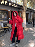 High-End Long Down Jacket Female 2024 Winter New Korean Version Fashion Thickened Large Pocket Over The Knee Warm Coat Large Size-Outfit