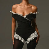 Black Lace Trim Off -Shoulder Bodysuit- Outfit