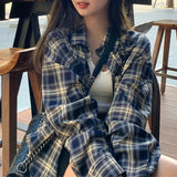 Zingj Kong Style Vintage Plaid Shirt Ladies Chic Coat Coat Spring Dress Female 2023 New Shirt With A Thin