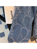 New Women Jeans Vintage Y2k Loose Blue Heart Print High Waist Denim Pants Fashion Streetwear Casual All-Match Denim