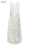 2023 Silver Long Dress Women Sexy Slip Backless Dress Woman Shiny Sleeveless Summer Party Dresses Night Evening