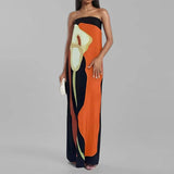 Spring Dress Women's Fashion Sleeveless Shoulder Stamped Breast Sexy Detender Print