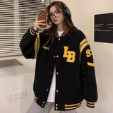 Embroidered Bear Pattern High Quality Loose BF All-match Baseball Uniform Women's Jacket Retro Y2K Streetwear Winter