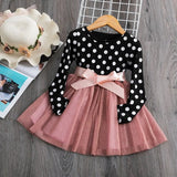 Kids Dresses For Girls Long Sleeve Children Clothing Polka Dot Tulle Tutu Girls Casual School Wear Princess Party