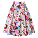 Vintage Floral Printed A Line Tunic Women Skirts High Waist Female 50s 60s Swing Rockabilly Skirts Spring