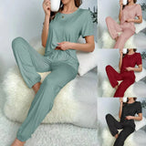 And Summer On The New Pajamas Female Milk Silk Short Sleeve Trousers Suit Classic Solid Color Casual