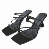 ZA Brand 2022 Summer New White One Word With Fashion Square Toe High Heels Sexy Stiletto Muller Sandals And Slippers Women