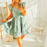 Women New Summer Sundress Casual Ruffles Sleeves V-neck Dot Boho Party Vestidos Elegant Mini Dresses Fashion