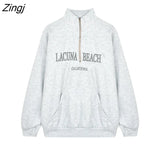 Women Letter Zipper Fashion Designer Loose V-neck Harajuku Mujer Clothes All-match Spring Autumn Bf Style Leisure