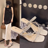 Red Explosion Coarse Heel Slippers Women In Summer Wearing Spring And Summer New Fashion Fairy Style With Skirt Crystal High