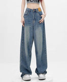 blue baggy boyfriend jeans with wash