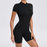 Zingj Half-Zipped Short Sleeve Yoga Onesie Women's Dance Fitness Tight Sports Onesie 60350-Outfit