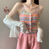 Women Fungus Buttons Cropped Tanks Tops Girls Knitted Sweet Chic Slim Thin Tee shirts Camis Crop Top for Female