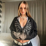 Y2K Print Green Women Hoodies Oversized 2022 Autumn Winter Zip Up Hoodie Vintage Casual Long Sleeve Hooded