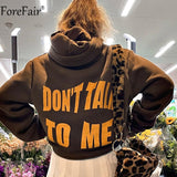 2021 Letter Print Brown Women Hoodie Oversized Long Sleeve Autumn Winter Casual Loose Sweatshirts Y2K Fashion