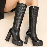 White Winter Women Boots Fashion Platform Thick High Heel Knee High Boots Zipper Autumn Long Boots Shoes
