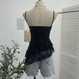 Real Shoot Sweet Spice Girls Irregular Lotus Side With Chest Pad Sling Vest Sexy Lace Sleeveless Top