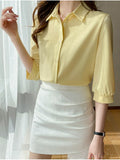 Women Shirt Three Quarter Sleeve Blouses for Women Satin Blouses and Shirts Summer Fashion Women Clothing White Women